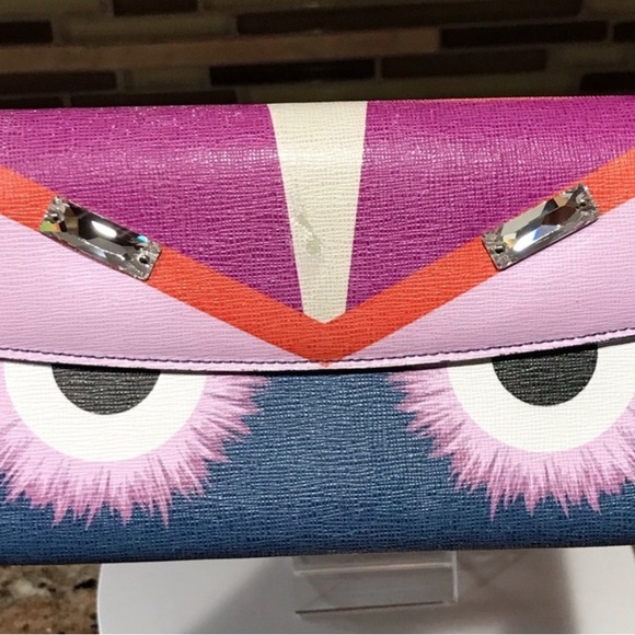 FENDI Vitello Elite Crystal Eye Monster Continental Wallet - Picture 7 of 13